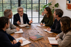 discussion autour d'une table en bois3 discussion autour d'une table en bois3